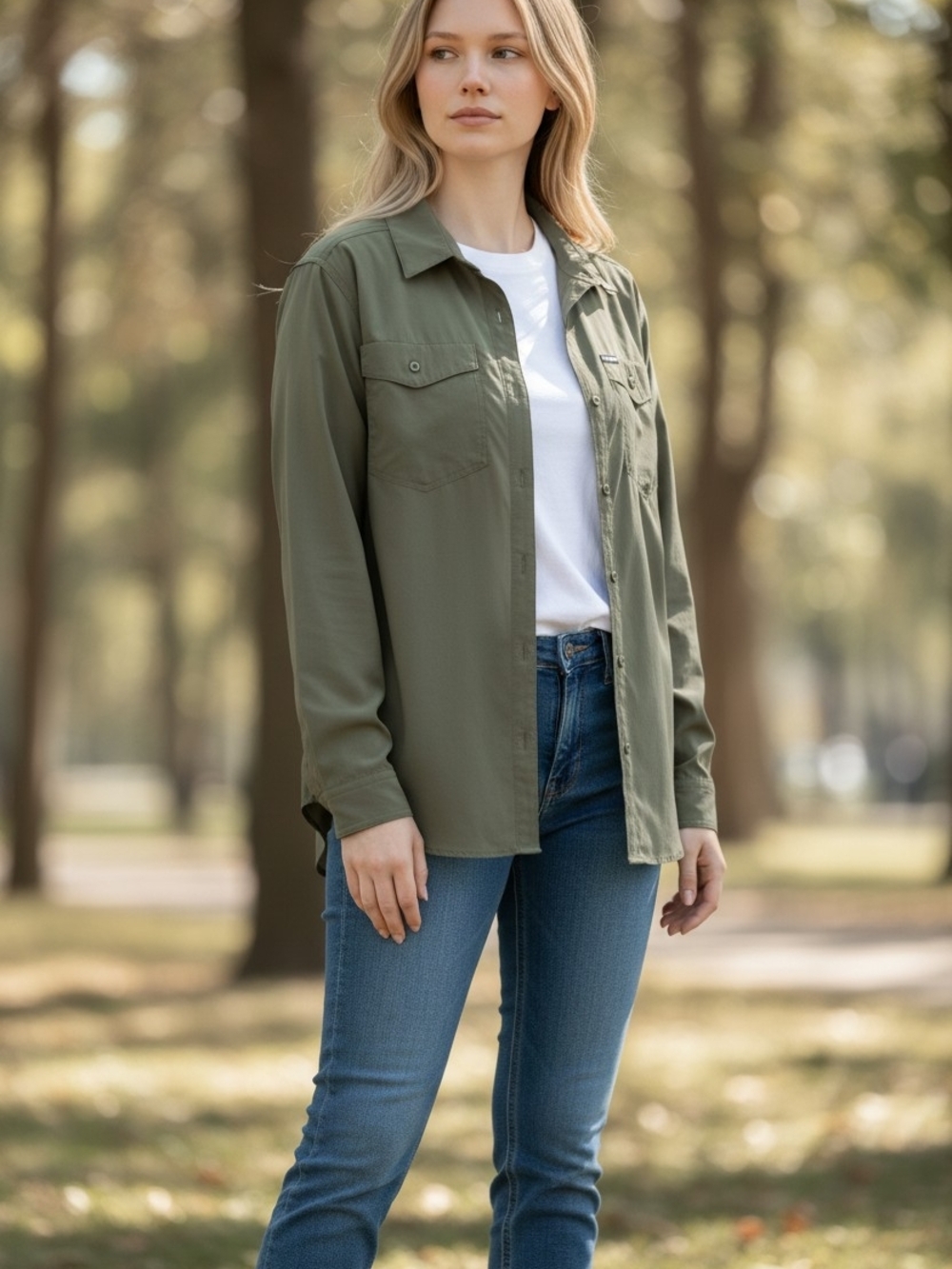 Columbia Olive Green Utility Jacket - Women's Button-Front